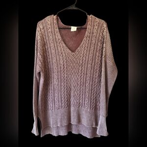 By Together Women's Chunky Knit Cotton Sweater V- Neck Maroon Size M/L